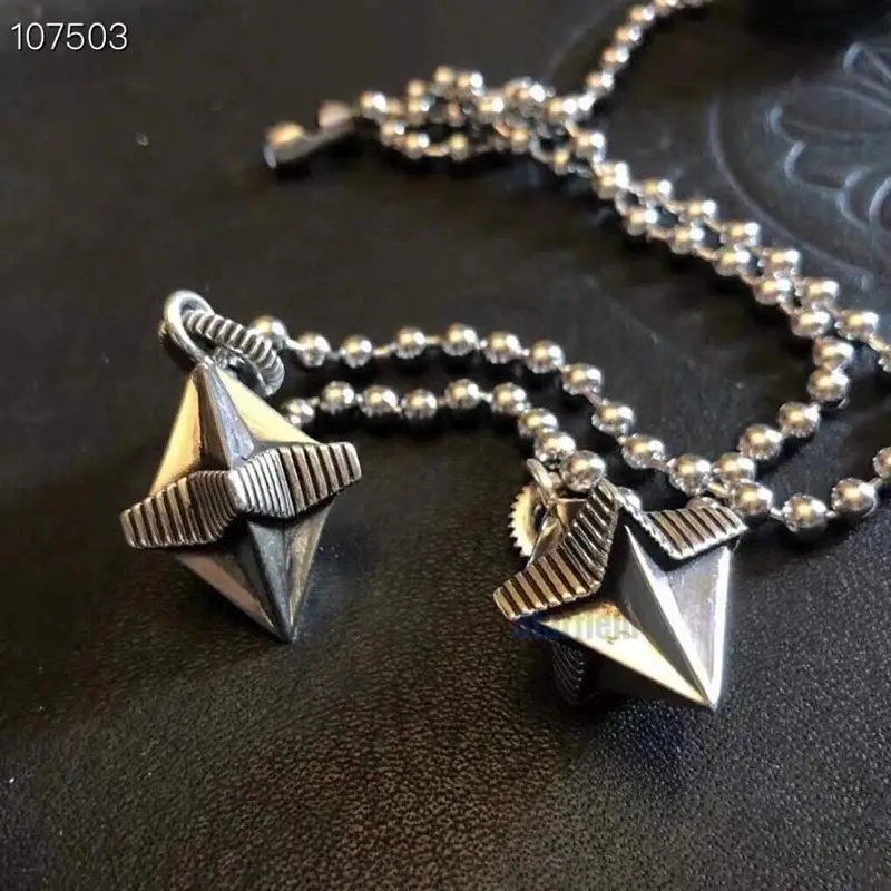 

S925 pure silver necklace for men women with pentagram set chain pendant clavicle chain stylish sweater chain