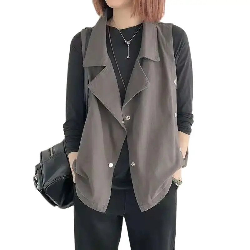 

Fashion Design Suit Collar Vest Waistcoat Women's Spring Autumn New Loose Short Vest Jacket Sleeveless Cardigan Women Outerwear