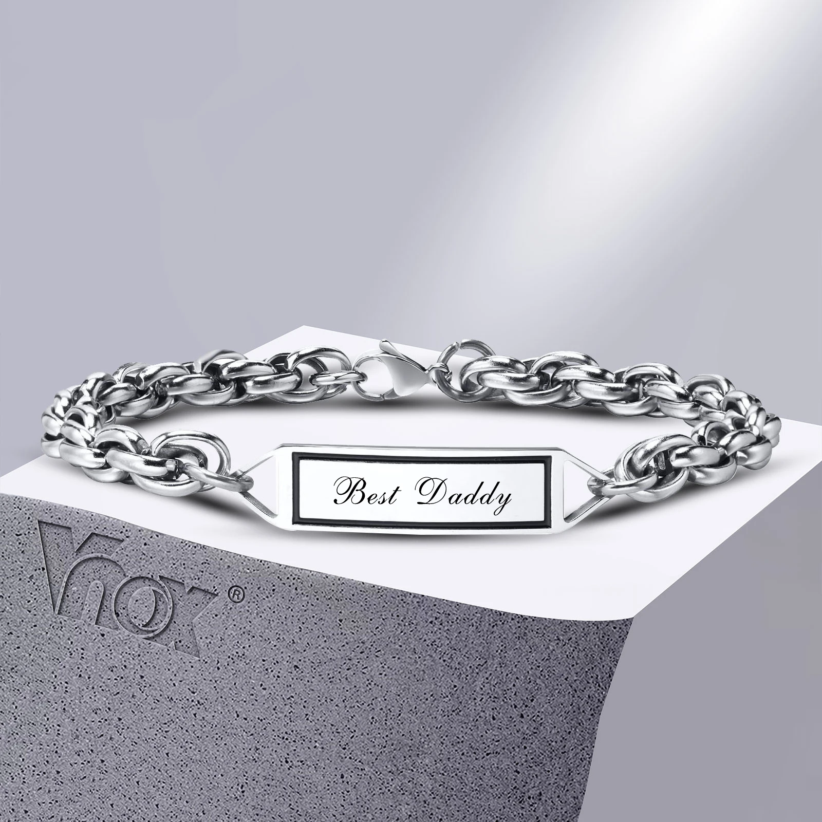 

Vnox Free Engraving Name Bracelets for Men Women, Customize Stainless Steel Handmade Link Chain Bracelet, Customized Gift