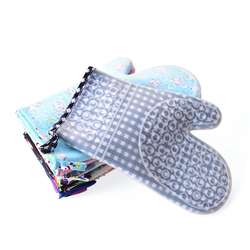 

Цветочная хлопковая ткань с длинными перчатками из силикагеля, аксессуары для кухни, инструменты для выпечки, силиконовые перчатки