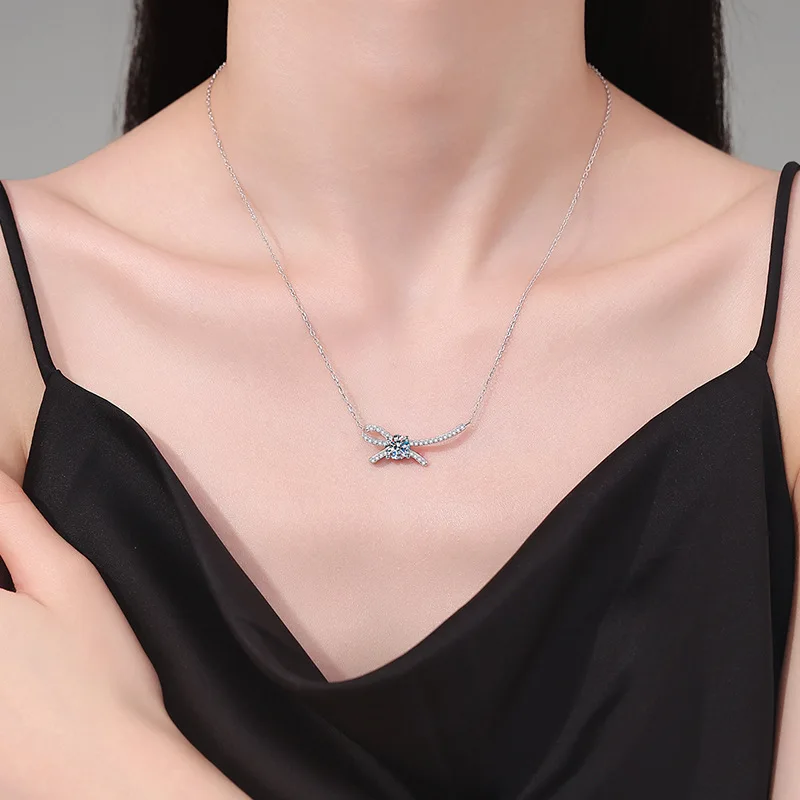 1CT D цвет муассанит бохо бабочка узел цепочка с замком S925 стерлингового серебра