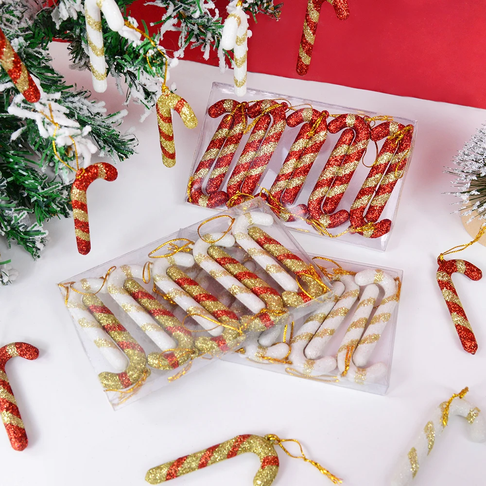 

10pcs Multicolor Candy Plastic Crutch Christmas Tree Decorations Hanging Pendant Ornament Xmas New Year Party Decorting Supplies