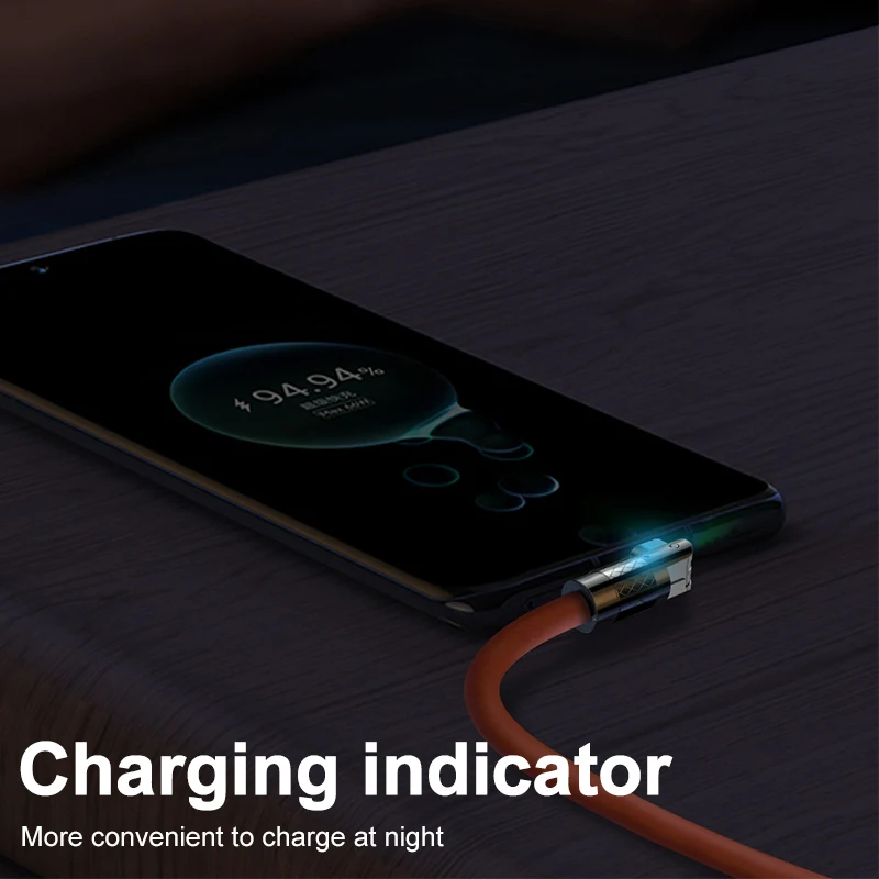 GEGATAN 120W 6A 180° Rotating Super Fast Charge Cable Mobile Game Type-C Charger Liquid Silicone Cable for Xiaomi IPhone 1.2m