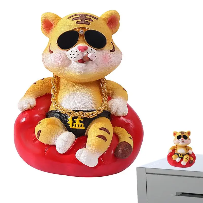 

2022 Tiger Ornaments Cool Chinese Zodiac Tiger Statue Mini 2022 New Year Resin Tiger Figurine For Home Office Decor Car Ornament