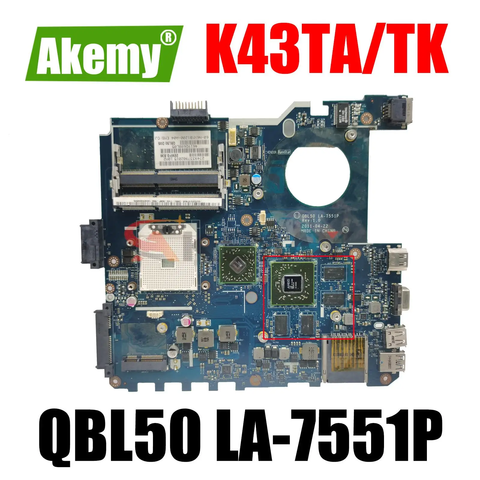 Материнская плата для ноутбука ASUS K43T K43TA K43TK X43T QBL50 LA-7551P материнская плата HD7670M 1G 100% работает. Оригинал