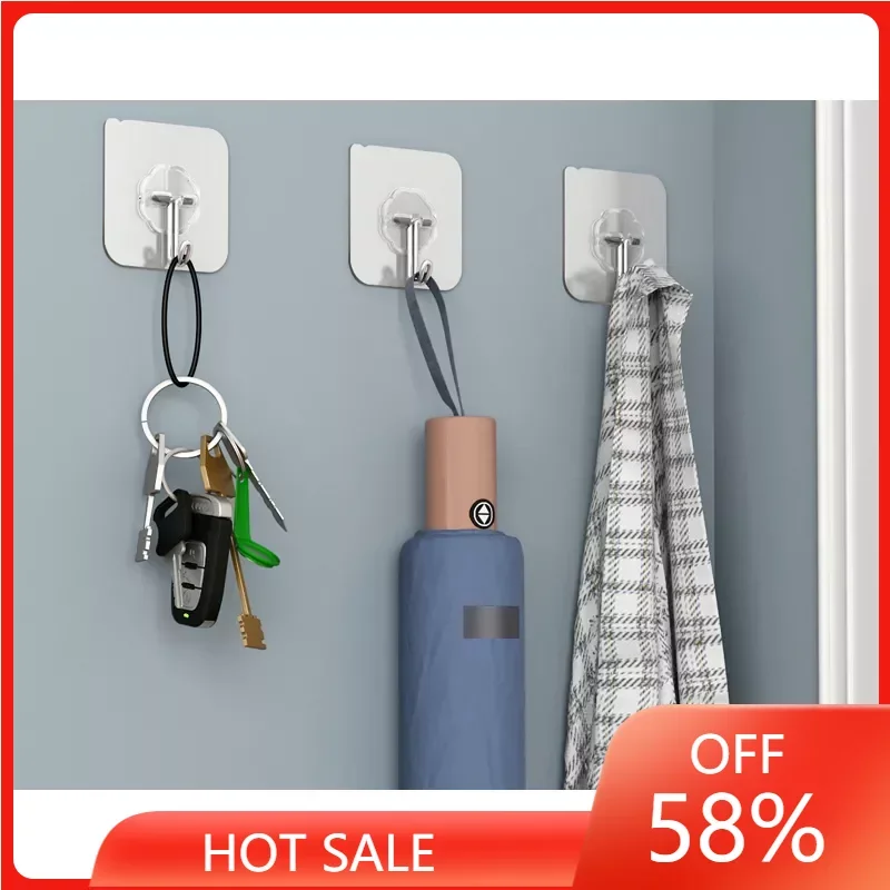 

50/20/10/5 Pcs Door Hook Adhesive Wall Hooks Transparent Anti-skid Traceless Heavy Duty Stick On Hook Bathroom Kitchen Wall