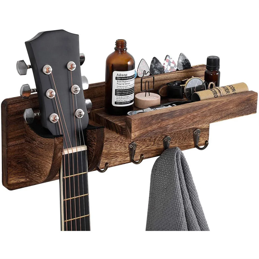

Деревянная вешалка для гитары, настенный держатель для басов, компактная Стойка для спальни, ремни, полка для медиаторов, аксессуары для дом...