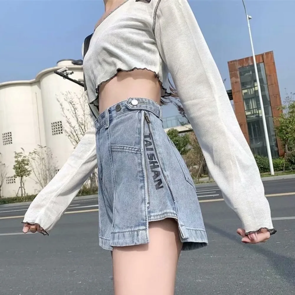 

Fashion New Summer Women High Waist Button Wigh Leg Jeans Shorts Casual Female Loose Fit Blue Denim Short Femme Ropa Mujer 2022