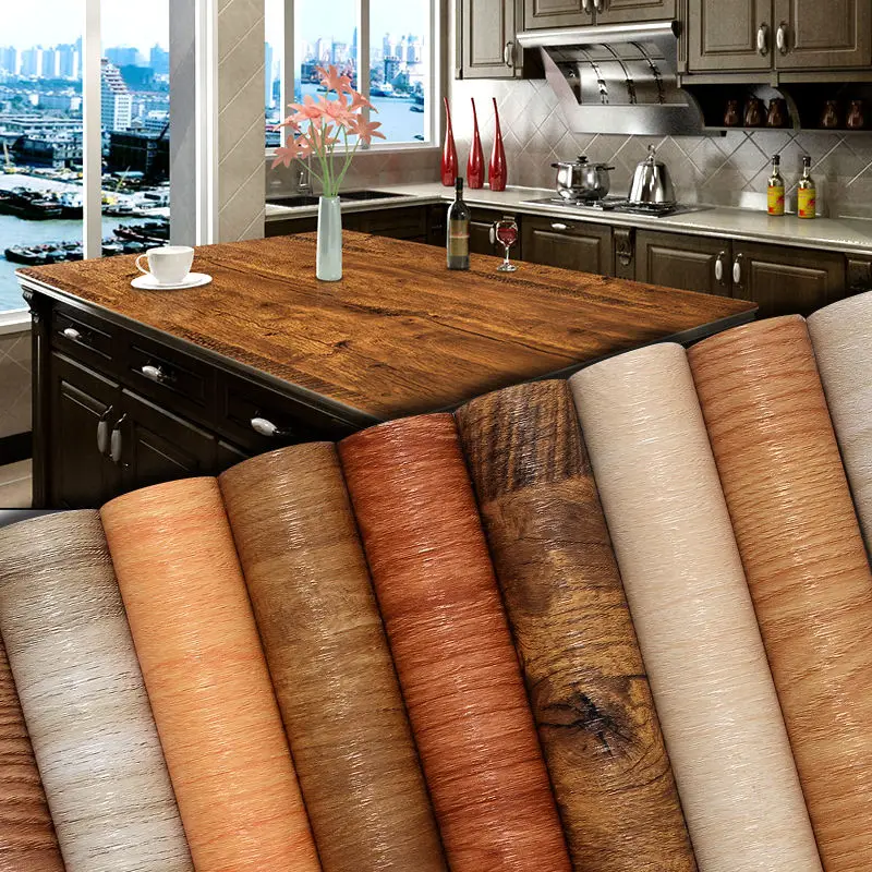 

Modern Wood Stripe Home Wall Paper for Furnitures Wall Restore DIY Decorable Film PVC Self-adhesive Vinyl Wall Sticker in Rolls