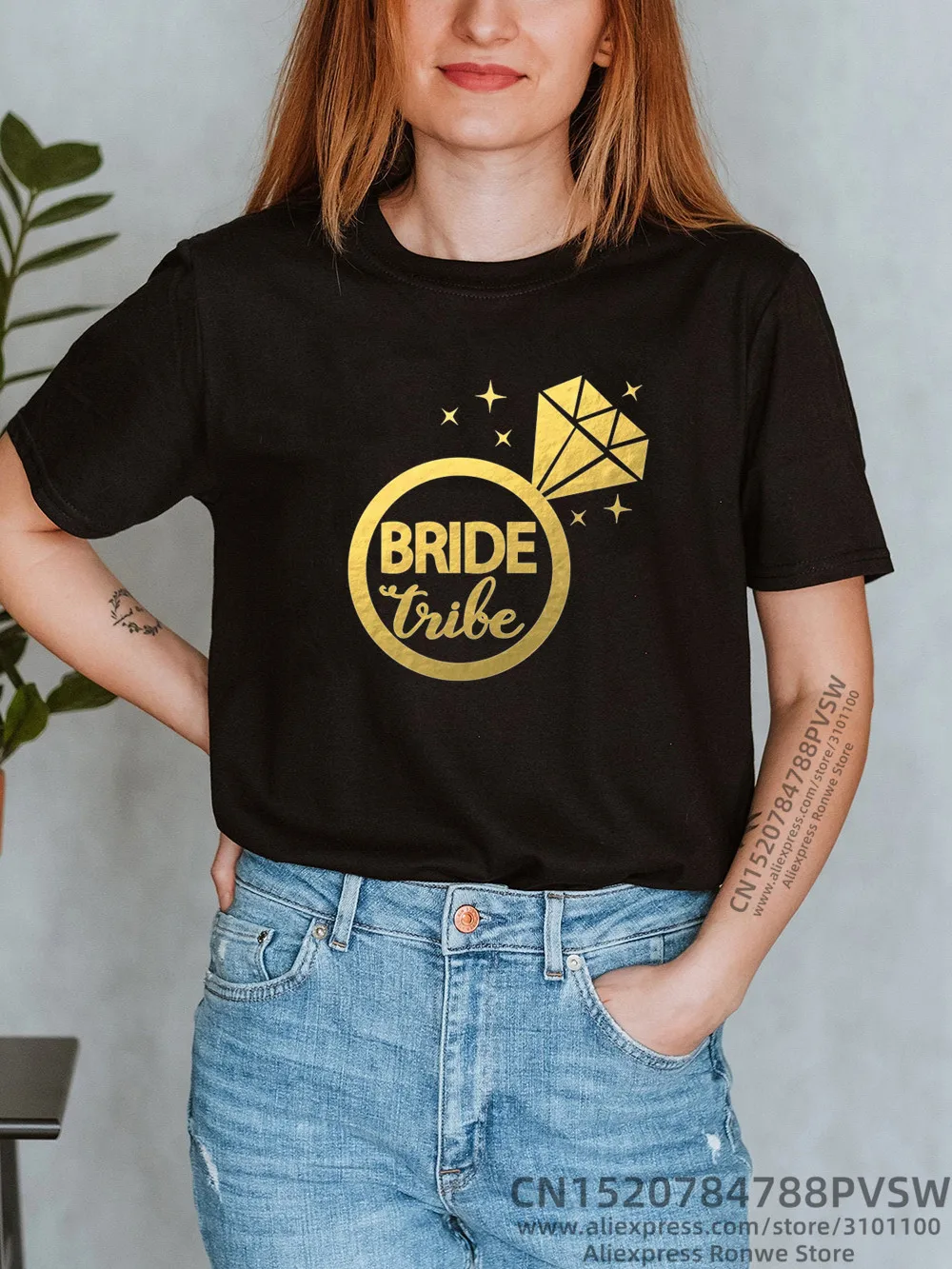 

Women Team Bride Bachelorette Cotton Diamond Print Ring T-Shirt Girls Evjf Hen Party Tribe Bridesmaid Wedding Female Tops Tees