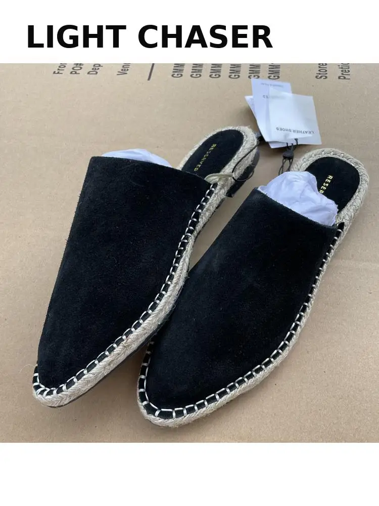Casual Fisherman Leather Shoes 2022 One Pedal Flat Bottom Women's Baotou Muller Sandals And Slippers Large Size Women's Shoes