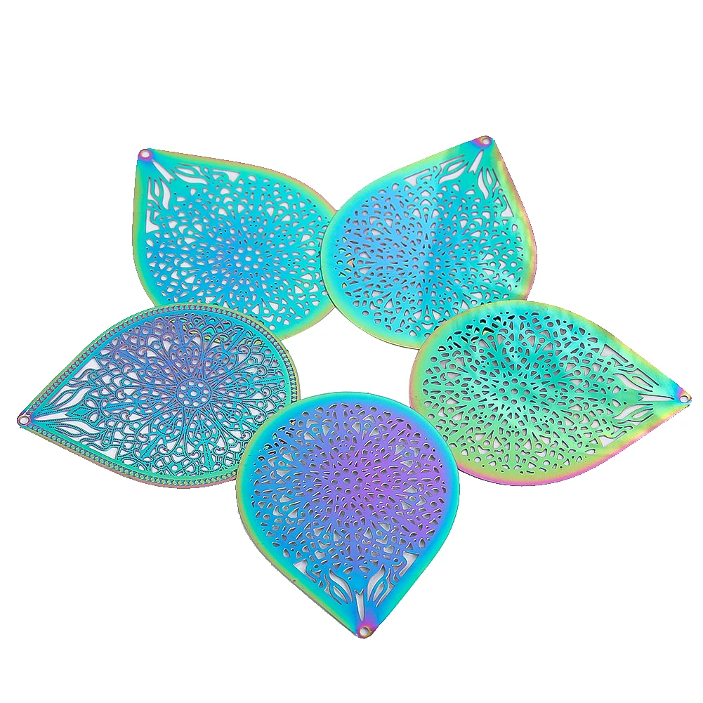 

5pcs Color Stainless Steel Geometric Pendant Teardrop Hollow Pattern Charms for Jewelry Making DIY Necklace Earrings Accessories
