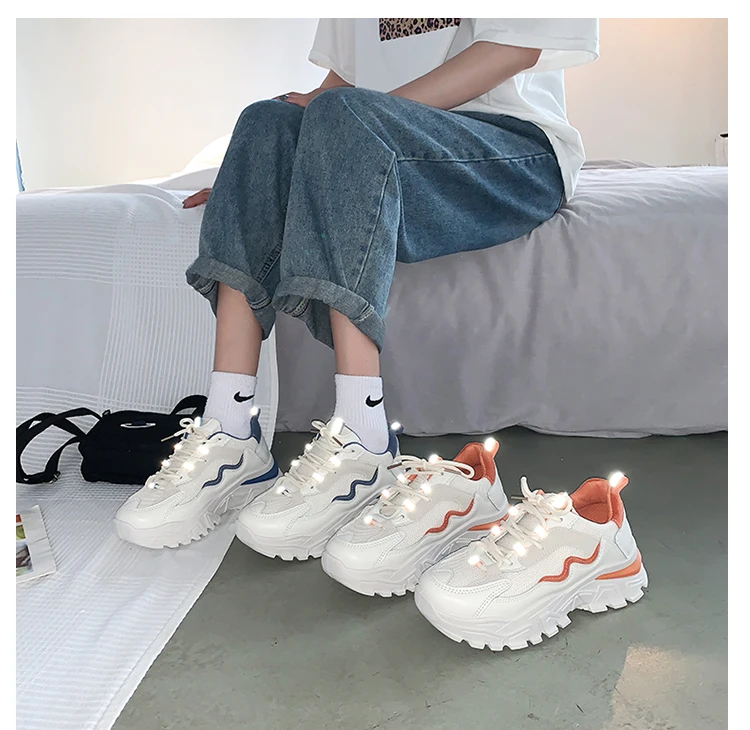 

Breathable Vulcanized Shoes Ms. Ins Wind Trendy Mesh Casual Hundred and Light Running Old Dad Lacing Thick Bottom