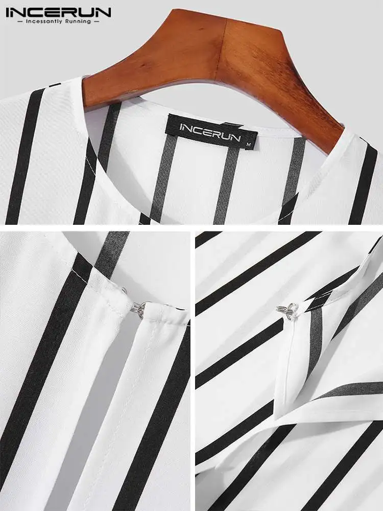 INCERUN 2022 Islam Muslim Men Fashion Striped Cardigan Jubba Thobe Casual All-match Male Hot Sale Kaftan Long Sleeve Robe S-5XL