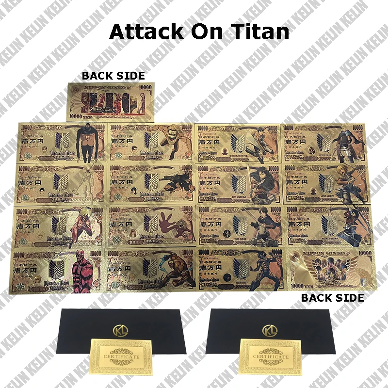 

Kelin 15 Designs Attack On Titan S-N-K Eren TitanGold Banknotes Hot Japanse Animes Ticket Cards for Collection