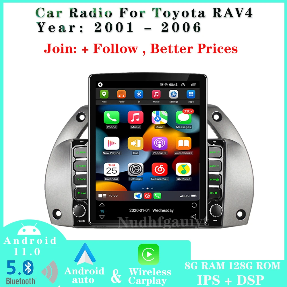 

Radio For Toyota RAV4 RAV 4 2001-2006 Android Tesla Type Car Multimedia Video Player GPS Navigation Built-in wireless Carplay