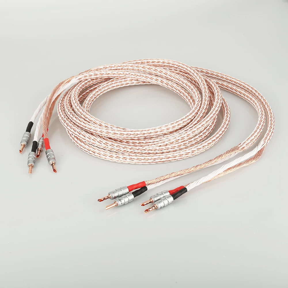 Кабель для динамика HiFi 12TC, кабель с 2 бананами на 2 бананы/лопатки для разъема лопатки, провод для динамика OCC, двухпроводной кабель для динамика