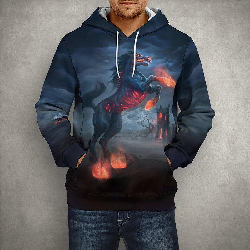 

Весенне-осенние модные толстовки с 3D-принтом лошадей для мужчин и женщин, топ с животными, Повседневная крутая уличная одежда с длинным рукавом для мальчиков и девочек, унисекс