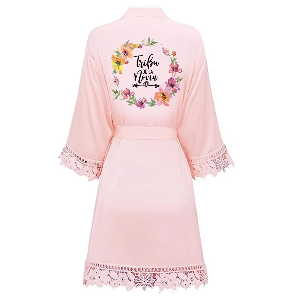 

Women Silk Satin Short Night Printing Robe Kimono Robe Fashion Bath Robe Sexy Bathrobe Femme Wedding Bride 4-piece set Robe
