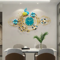 new chinese style living room luxury sofa background wall clock home modern peacock ginkgo decorative quartz large wall clock