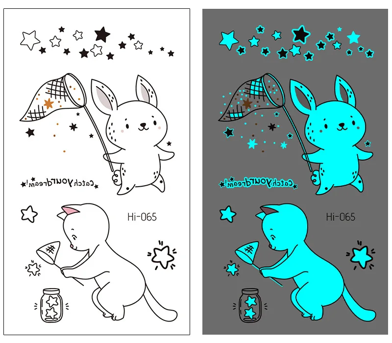 Luminous Tattoo Stickers Temporary Lovely Cat Star Rabbit Snake Animal Festival Party Glowing Cool Face Tatoo for Men Women images - 2