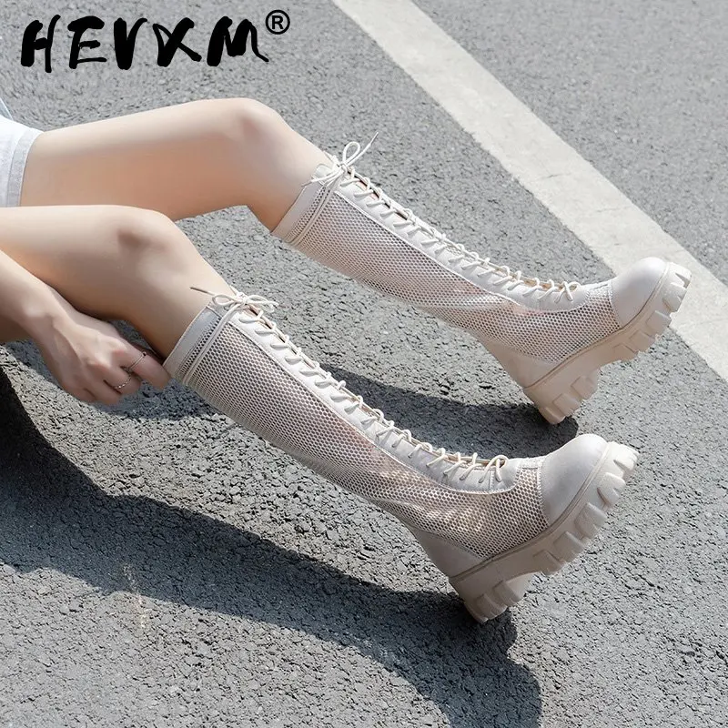 High Knee Cool Boots Sandals Women 2023 New Hihg Heels Rome Mesh Breathable Lace Up Sandals Ladies Paltform Sandals Shoes Party