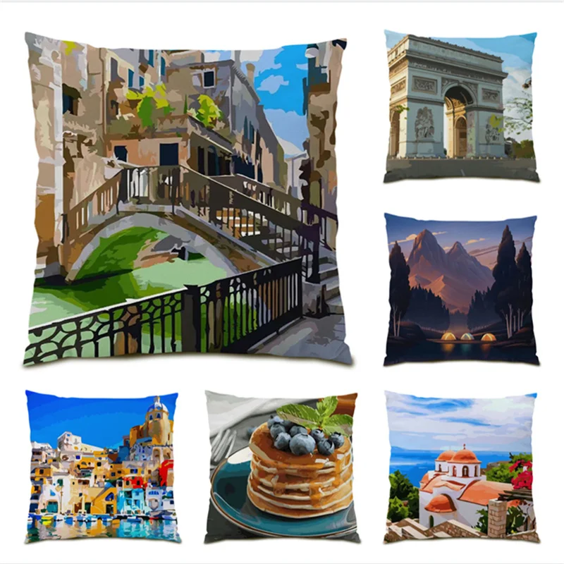 

Velvet Fabric Cushion Covers 45x45 Simple Polyester Linen Nordic Style Painting Comfortable Europe Style Pillowcases Gift E1151