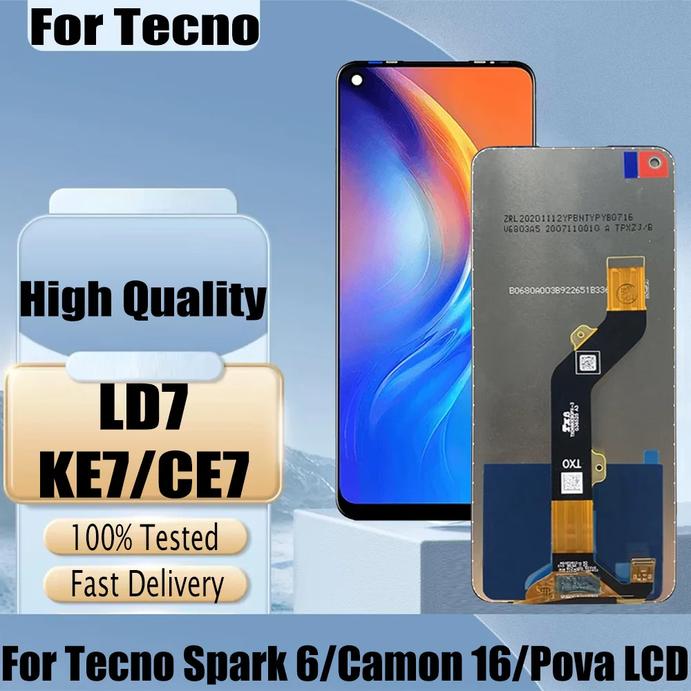 Фото Высококачественный дисплейный модуль с сенсорным экраном для Tecno Spark 6 KE7, Tecno Camon 16, Tecno Pova CE7, KE7, LD7, SC №1