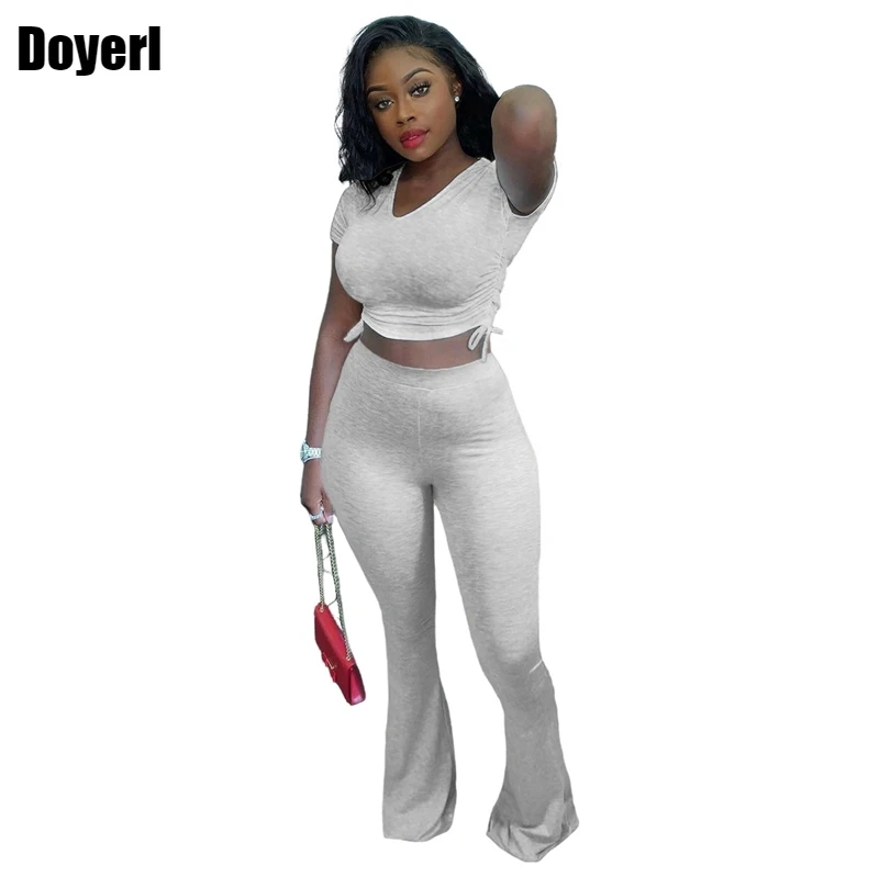 Топ для женщин комплект костюмы Ruched шнурок из двух частей Summer Matching комплекты