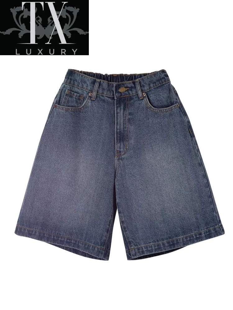 

2022 New Summer Women High Waist Blue Wide Leg Denim Casual Female White Streetwear Fashion All-Match Shorts Jeans Mujer