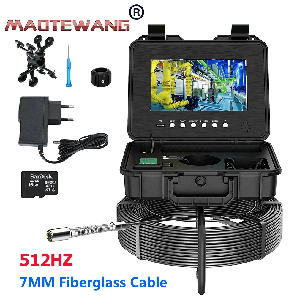 

10.1" IPS DVR AHD Monitor 512HZ Locator Diameter 7MM Cable Video+Audio Record 5XImage Enlarge Pipe Sewer Drain Inspection Camera