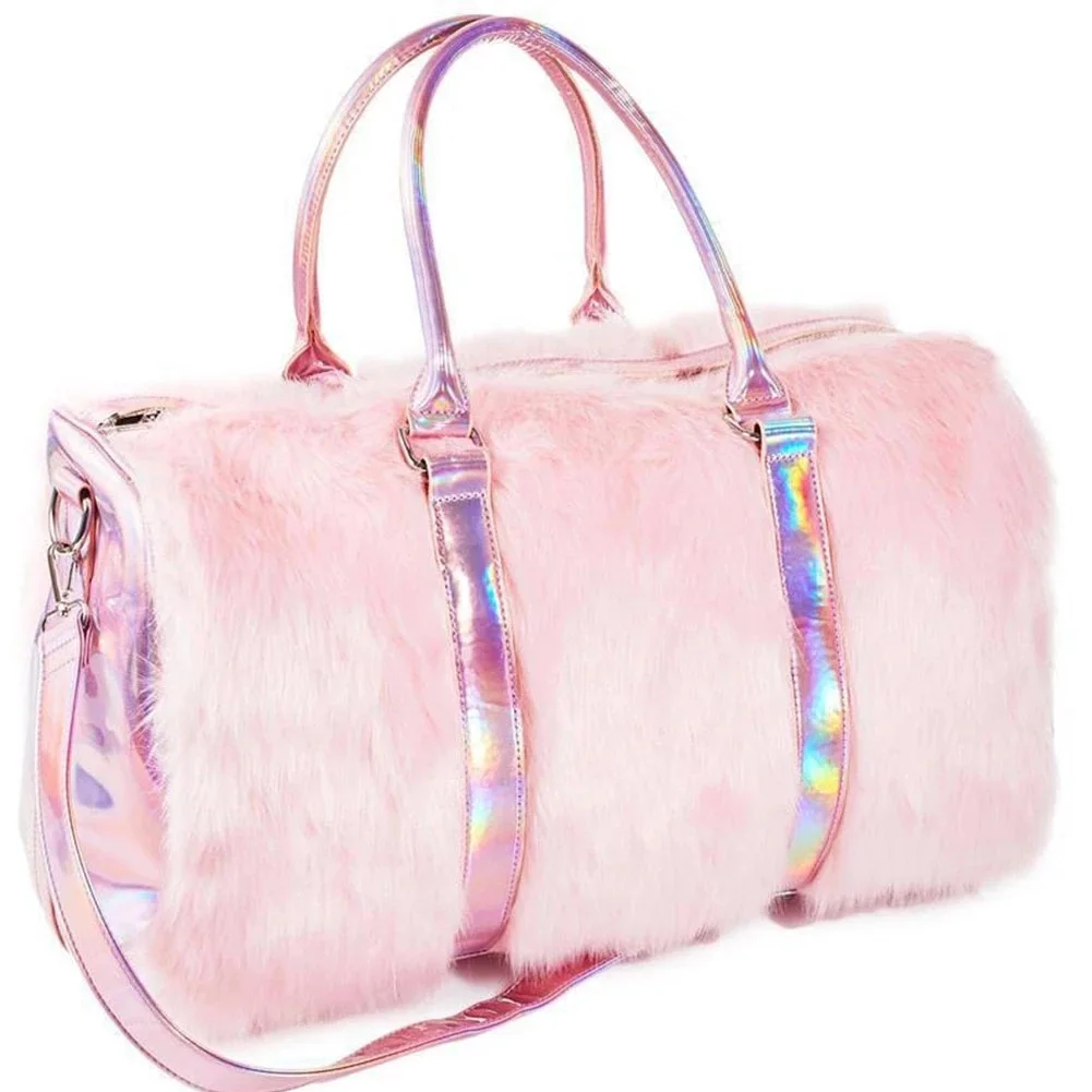 Ins Hot Pink Travel Duffel Bags Women Soft Flush Weekend Bag Large Capacity Packing Cubes Luggage Girl Shoulders Bag Handbag