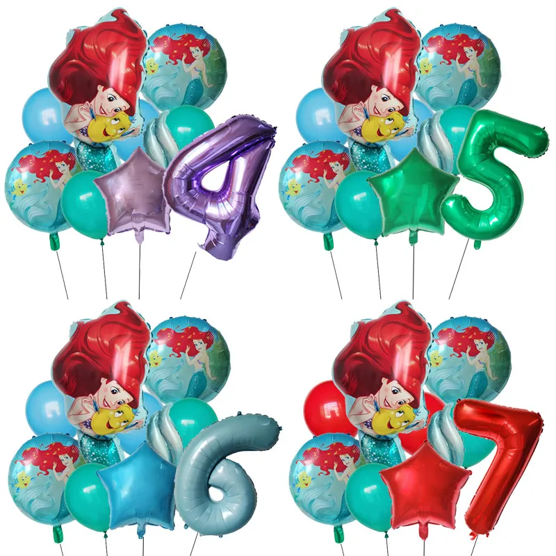 

9Pcs/Set Disney Theme Princess Little Mermaid Ariel Foil Balloons Shell Balloons 40inch Number Ball Birthday Baby Shower Decor