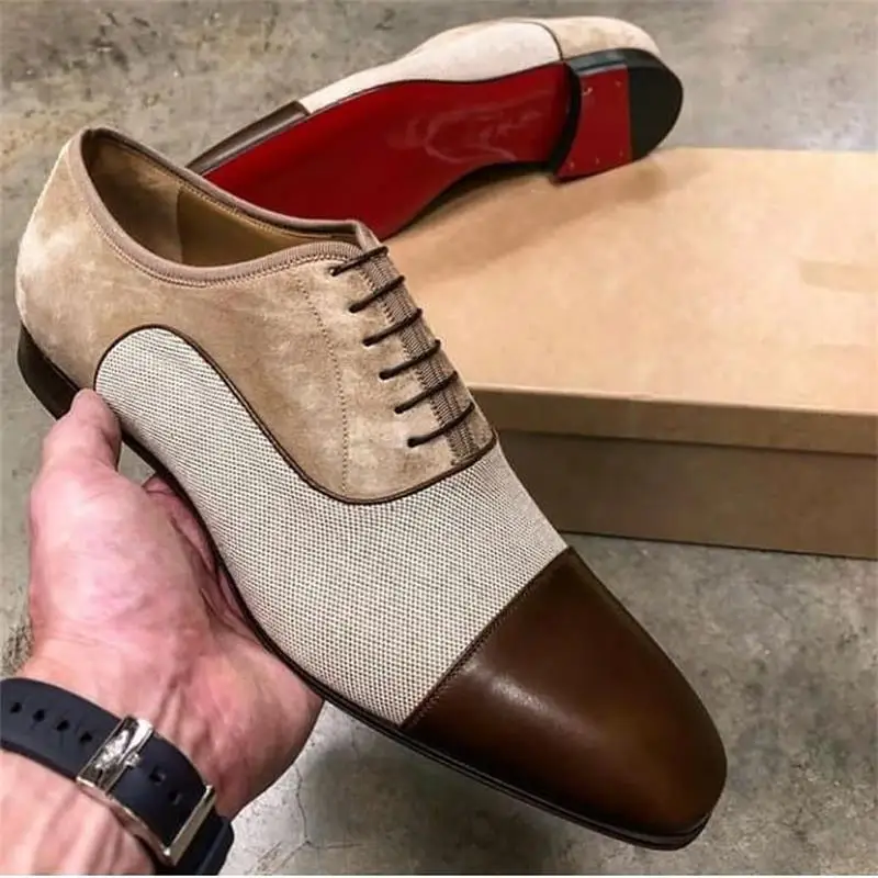 

Classic Men Oxford Shoes Fashion Versatile Business Casual Wedding Daily Retro PU Stitching Three-stage Lace-Up Dress Shoes