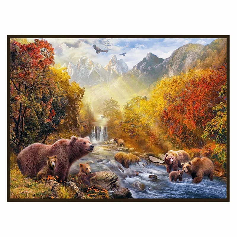 

DIY-5D Diamond Painting Stream Bear Family Splice Set Full Diamond Embroidery Mosaic Picture Closed Home Decor Gift