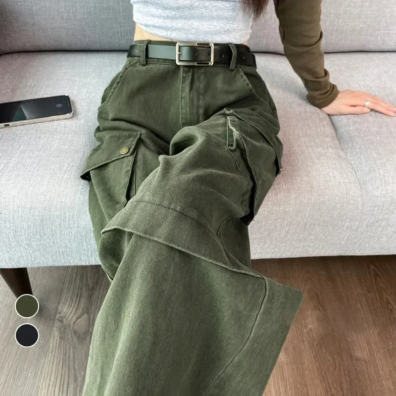 

Y2K Korean Green Baggy Cargo Pants Harajuku Streetwear Higt Waist Sweatpants Grunge Straight Trousers Women Emo Clothes Oversize