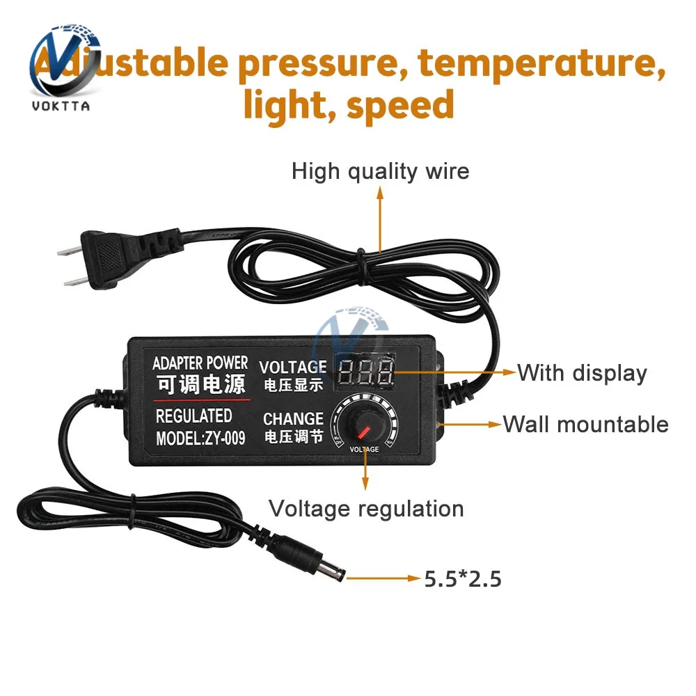 

AC 100-220V To DC 3-24V 3-12V 9-24V Adjustable Voltage DC Power Adapter Stepless Speed Regulation Dimming with Display Screen