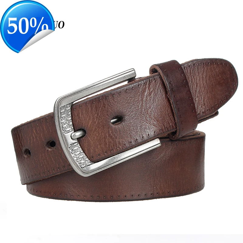 Italian Cow Leather Belt Men 105cm~125cm Length Metal Pin Buckle Genuine Leather retro belt Free Shipping