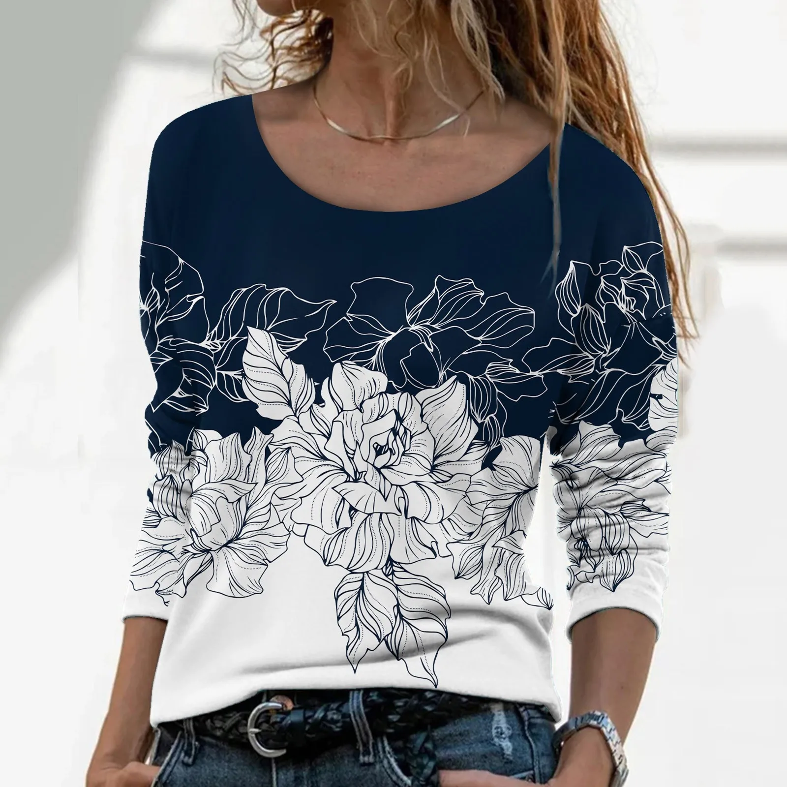 

Женский Повседневный свитер с вырезом лодочкой, топ с принтом, женские вязаные топы, женское платье с длинным рукавом, блузка с длинным рука...