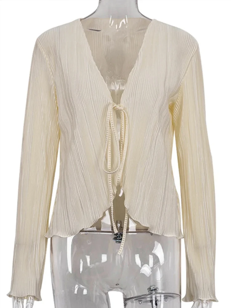 Женские Плиссированные простые рубашки сезон весна-осень 2025 шикарные кардиганы