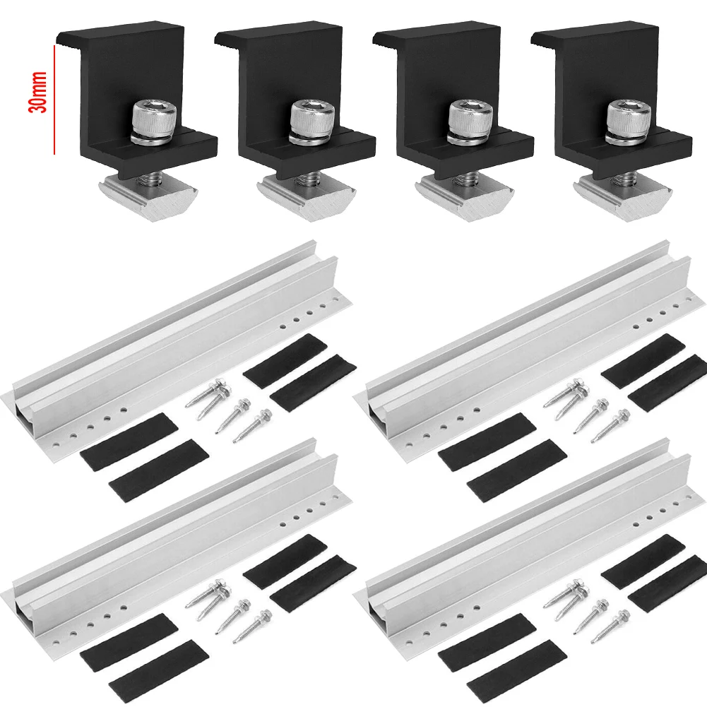 

Solar Panel PV Bracket Mounting Rail Kit Solar Modules Bracket Trapezoidal Sheet Flat Roof Aluminium Mounting Rail End Clamp