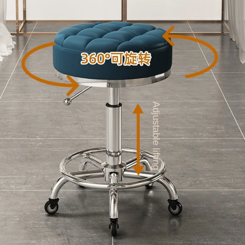 

Hairdressing With Round Stool Barber Shop Chair Rotatable Beauty Nail Pulley Work Stools Tattoo Chairs Salon Furniture