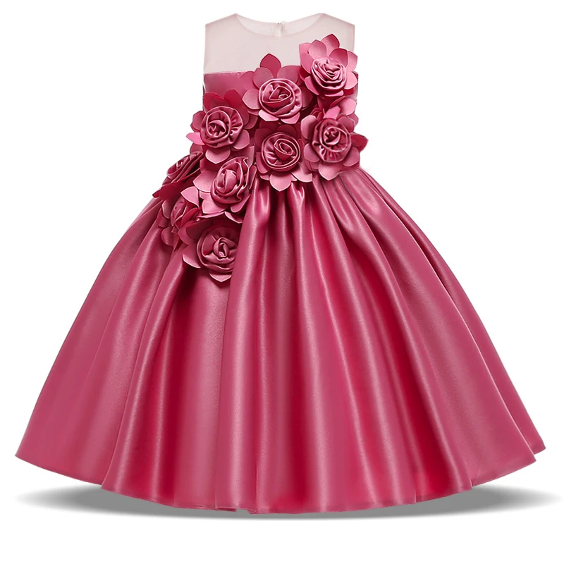 

2022 Vintage Evening Flower Girls Dress Children Costume Bow Party Wedding Kids Dresses For Girls Prom Gown Clothing 8 10 Years