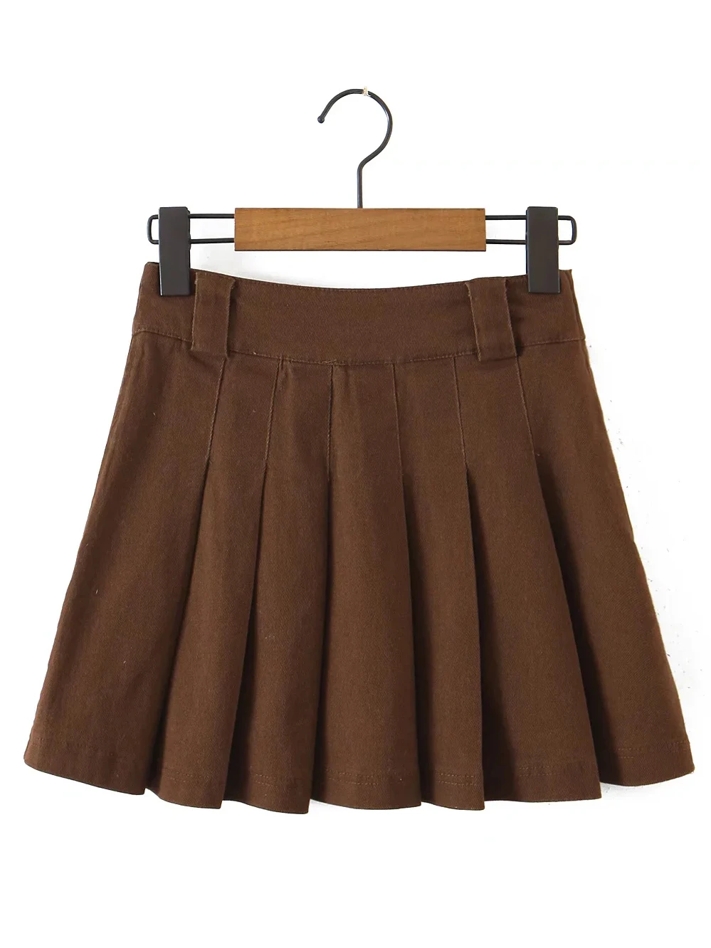 

Women Elegant Brown Pleated Mini Skirt High Waist A-Line Harajuku Girls Solid Color Sweet Short Skirts