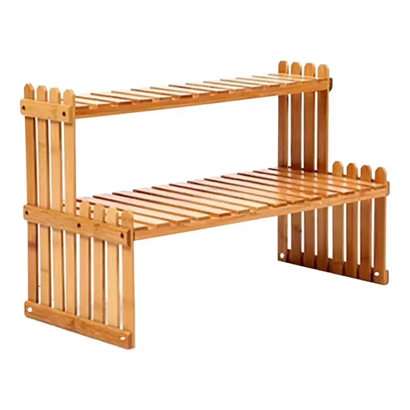 

NEW2023 Table Top Bamboo Plant Stand 2 Tier Plant Holder Desktop Flower Shelf Rack Flower Pot Display Stand For Indoor Outdoor O