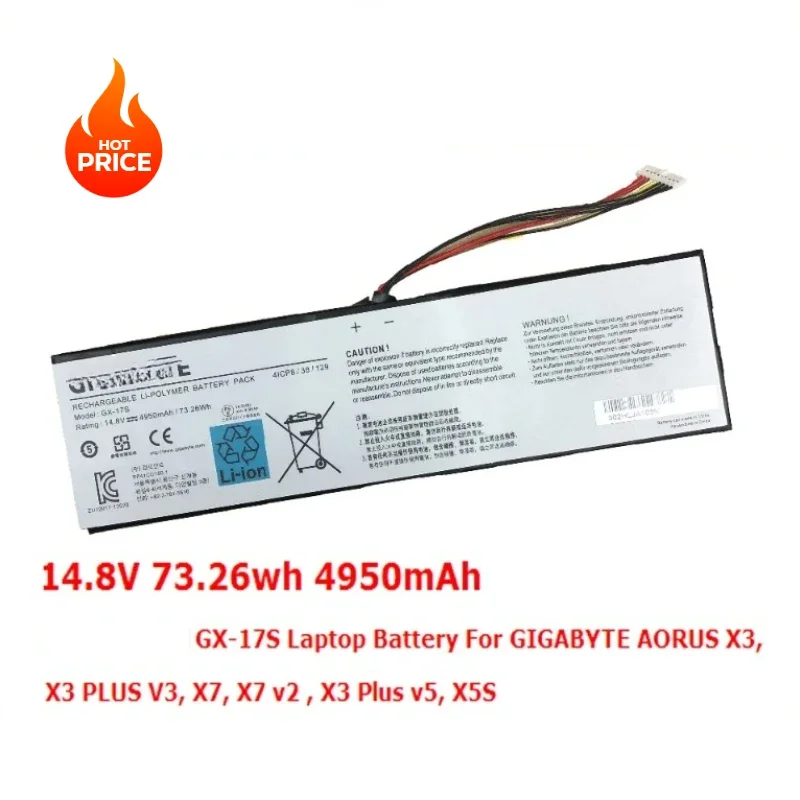 Новый аккумулятор для ноутбука GX-17S GIGABYTE AORUS X3 PLUS V3 X7 V2 Plus V5 X5S 14 8 В 73 26 Втч 4950 мАч