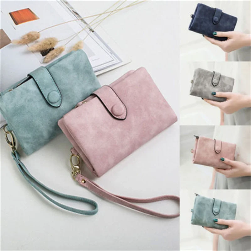 

2023 Women Fashion Matte Short Wallet PU Leather Zipper Hasp Frosted Ladies Purses Money Coin ID Card Holder Girls Cute Clutch