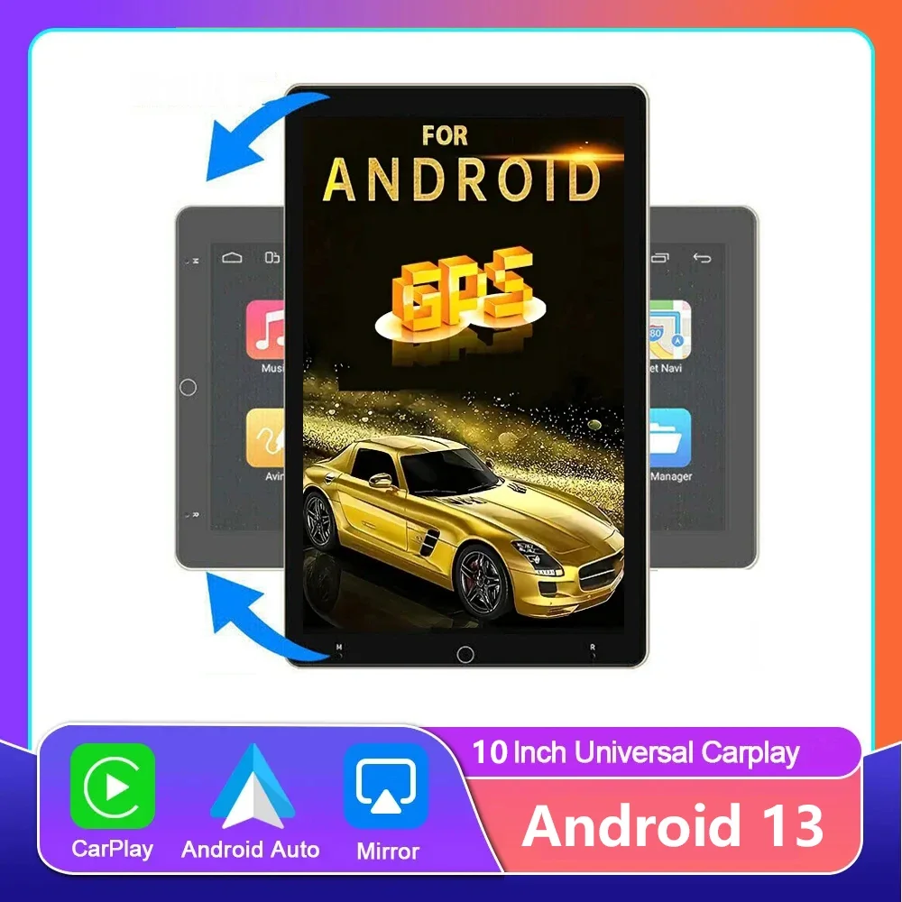 

2 Din Android 13 Automatic Rotatable Vertical Screen Car Stereo Video Multimidia Radio Player 10.1" Universal Autoradio GPS Wifi