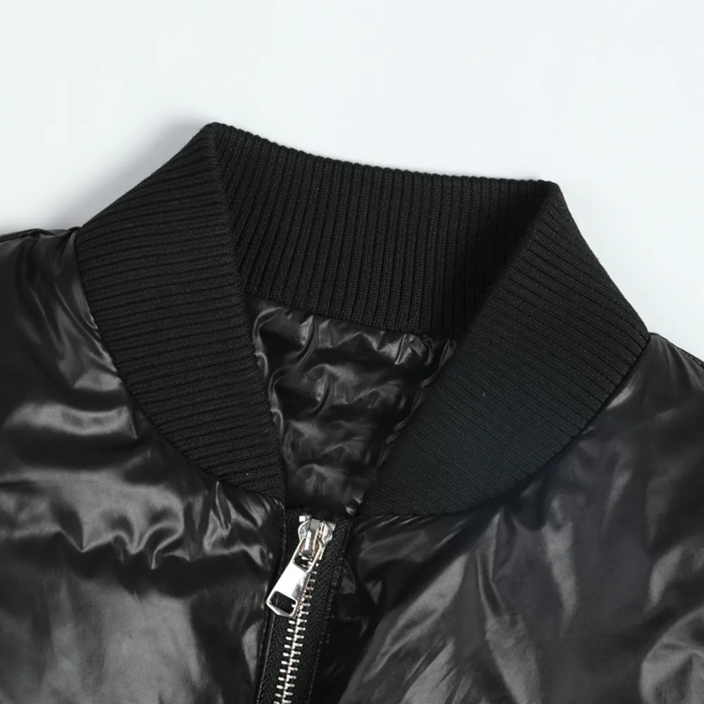 LXUNYI  Autumn Winter Women's Bomber Jacket Stand Collar Belt Slim Long Sleeve Zipper Patchwork Down Coats Fashion New Outerwear