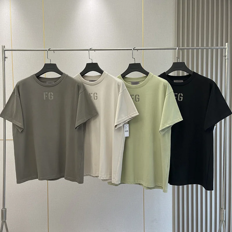 

FOGESSENTIALSCLOT SS23 Oversized FG Flocking Letter T-Shirt Fashion Brand Hip Hop Loose Season 7 100% Cotton Short Sleeve